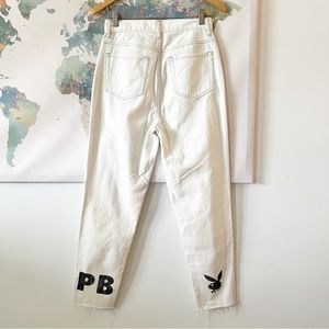 Pacsun X Playboy Jeans White Slim High Rise Sz 27 Button Fly Cut Outs Bunny NWT